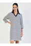 Navy Striped Polo Knit Knee Length Dress