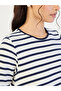 Navy Blue Striped Knit Knee Length Dress - 4