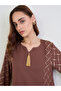 Brown Maxi Jalabiya with Gold Foil Print - 3