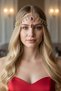Gold Color Red Stone Detailed Forehead/Henna Accessory