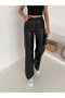 High Waist Wide Leg Faux Leather Trousers - 8