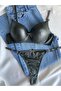 Women's Khaki Leather Stone Bow Underwire Supported Padded Push up Bra Set Lingerie Set