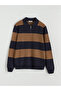 Brown polo collar striped men's knit sweater - 5