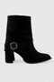 Women's Suede Boots Gold Buckle Heeled Black Silva - 2