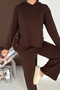 Soft Textured Brown Modal Suit with Snap Detail on the Sides Hooded Sweatshirt Bottom Palazzo Pants - 7