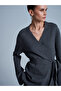 61002 Double-Breasted Belted Wool Blend Knit Cardigan-Smoked M.