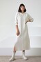 Ecru Yandan Slit Midi Length Crew Neck Cashmere Women's Knitwear Dress - 4