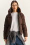 Women's Dark Brown Hooded Inflatable Coat 10141018 - 2