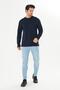 Men's Plus Size Navy Blue Cotton Crew Neck Long Sleeve T-Shirt 5020B-L - 2
