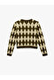 Buttoned Long Sleeve Crew Neck Diamond Pattern Knitwear Cardigan - 4