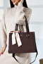 Women's Brown Suede Stylish Shoulder and Hand Bag with Scarf Detail – Suitable for Daily and Office Use - 7