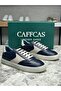 Genuine Leather Navy Blue Beige Combination Handmade Sneaker Men's Shoes 03-300 - 5
