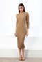 Camel Half Fisherman Corded Fabric Midi Length Cashmere Women's Knitwear Dress