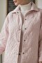 Pastel Pink Shirt Collar Long Sleeve Snap Fastener Casual Quilted Woven Jacket 68 55 - 2