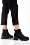 Women's Heeled Boots Black Suede Side Elastic Zipperless Thick Sole - 2