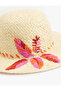 Straw Hat with Leaf Embroidery Detail - 3