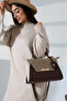 Women's Brown Cream Crocodile Leather Bag with Lock Detail - 7
