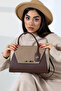 Women's Brown Cream Crocodile Leather Bag with Lock Detail - 3
