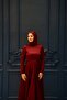 Esil Burgundy Hijab Evening Dress - 5