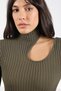 Green Long Sleeve High Neck Shoulder Detail Women's Knitwear Dress
