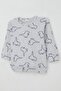 Baby Boy Pajama Set with Shoulder Patches, Cute Dinosaur Pattern, 4 Months-1 Year, Light Gray Melange - 6