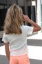 Girl's T-Shirt with Tulle Flower Embroidery, Beaded Accessories, Belt, Size 8-14 Years, Ecru - 3