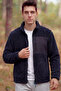 Men's Navy Blue Anti-Peeling Lamb Welsoft Fleece Jacket with Full Zipper and 3 Pockets