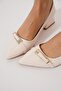 Moldera Triangle Stone Buckle Women's Ballerina Beige Patent Leather - 4