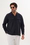 Men's Relax Fit Long Sleeve Cotton Double Pocket Flap Plain Pattern Dark Navy Blue Transitional Shirt - 5