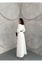 Atlas Fabric Floral Patterned Shirt Collar Button Detailed White Dress (Belt Included)-42166 - 4