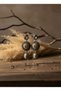 Vintage Stone Detailed Black Silver Color Women's Earrings – Triple Oval Model