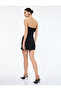 Slim Fit Mini Strapless Dress with Stone Metal Accessories - 5