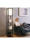LED Shelf Floor Lamp Asian Wooden Frame with Storage Shelves (Brown) - 5