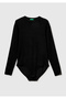 Women's black modal and cashmere blend long sleeve bodysuit