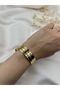 Gold Color Minimal Text Detailed Adjustable Metal Bracelet Set – Stylish and Elegant Women's Bracelet - 2
