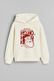 2026 New Year Santa Claus Christmas Printed Ecru Hooded Sweatshirt