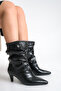 Women's Boots Mini Short Heeled Patent Leather Black Comfortable Non-Slip Sole Elena - 6