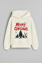 2026 New Year Santa Claus Christmas Printed Ecru Hooded Sweatshirt