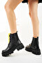 Black Genuine Leather Women's Thick Soled Boots Special Design with Elastic Back Zipper and Laces - 3