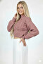 Women's Dusty Rose Thick Hair Knit Half Turtleneck Crop Sweater - 2