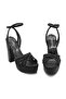 Stone Detailed Platform Heeled Ankle Strap Shoes V07 Black Satin Stone (Black Satin Stone) - 4