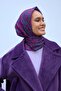 Soft Cotton Scarf Purple Pomegranate Flower Patina Geometric Patterned Light Textured 90X90 - 5