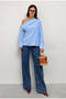 Women's Button Detail Asymmetric Neck Long Sleeve Design Shirt - 2