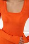 Orange Square Collar Cotton Long Sleeve Corded Fabric Women's Knitwear Dress - 4