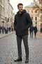 Slim Fit Waterproof Detachable Hooded Quilted Warm Winter Black Coat - 4