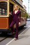 Women's Bottom Top Melange Knitted Double-Breasted Long Sleeve Crop Top and Wide Leg Relaxed Fit Pants Set Stylish - 4