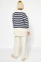 Stylish Button Detail Jacquard Striped Cardigan and Comfortable Straight-Leg Knitwear Pants Women's Bottom Top Bottom Top Set - 6