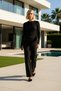Women's Bottom Top Corded Fabric Knitwear Bottom Top Set Finger Detail Long Sleeve Crew Neck Comfortable Combination - 3