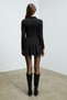 Isandria Women's Polo Neck Front Zipper Detail Long Sleeve Waist Fitted Skirt Pleated Mini Black Dress - 6