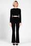 Women's Solid Color Fit Cut Long Sleeve Crop Top Casual Fit Wide Leg Knitted Pants Set - 5